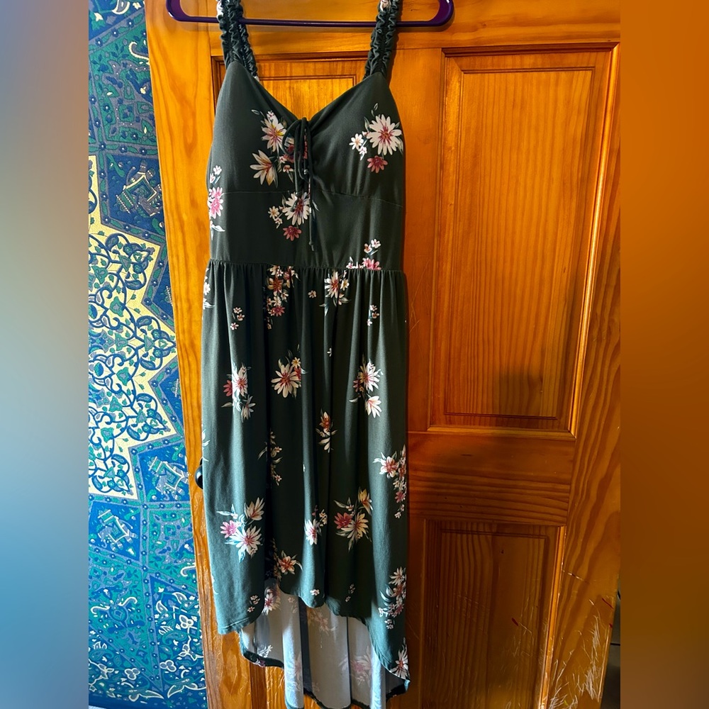 High-low green floral dress